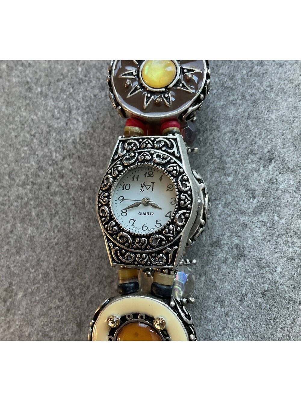 Vintage Women's L J Classic Bracelet Watch Multi Colored Enamel Band B-K